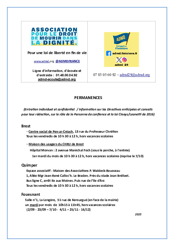 A Fouesnant, Brest et Quimper, c'est la rentrée aussi pour les permanences !