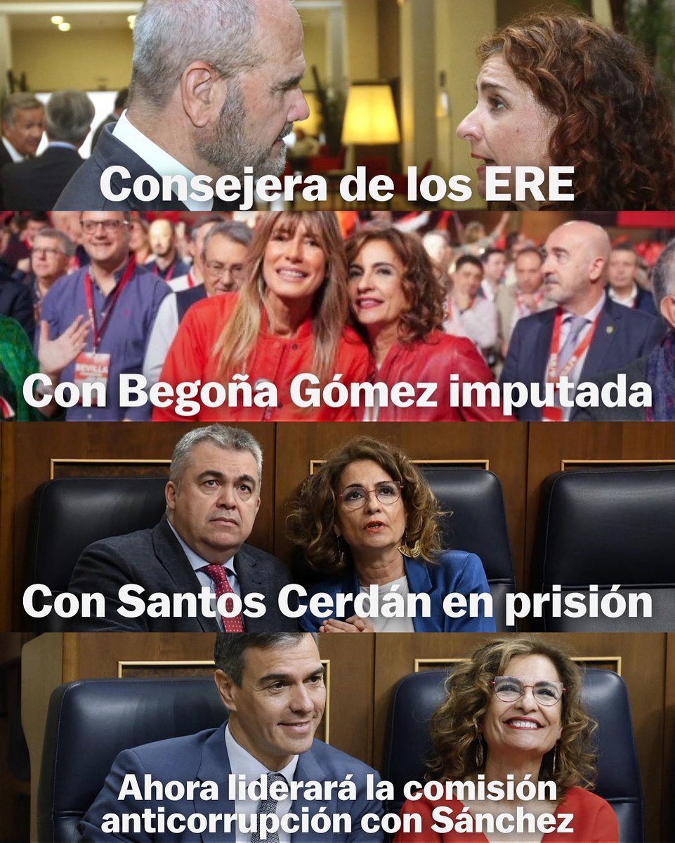 La consejera de los ERE, con Begoña Gómez imputada y Santos Cerdán en prisión, ahora liderará con Sánchez la comisión anticorrupción.

Sánchez y Montero se están riendo de todos.