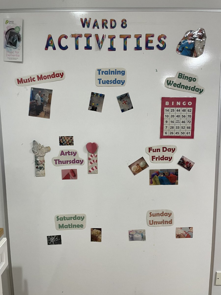 <a href="/nicrimm1/">Nic</a> <a href="/lorna_beswick/">Lorna May Beswick</a> <a href="/BuryCO_NHS/">Bury Care Organisation</a> the new daily activities schedule for the ward 8 activity room! #activities #patientexperience