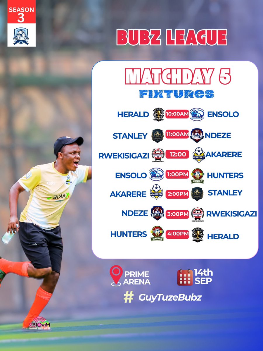 BubzLeague's tweet photo. Ladies and gentleman another league day , another fan day
The Bubz league returns on the 14th of September
Get all your teams ready
Receive the matchday 5 fixtures ππΏβπΏ
#BubzLeagueSnIII https://t.co/AfTQuJUcoB