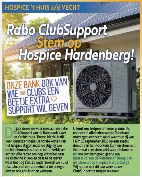 HuisaandeVecht's tweet image. Vandaag in Weekblad @TorenHardenberg: op 1 september start de aktie @Rabobank #ClubSupport en kunt u als lid van Rabobank #VaartenVechtstreek 3 goede doelen van uw voorkeur steunen met uw stem.
Help mee en steun dus #Hospice @HuisaandeVecht.
Stem op #HospiceHardenberg !!
👍👍