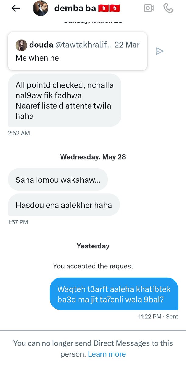 L masakh hedha im sure rahou fy every girl's dms f twitter nhar keml yta7en. B sodfa 3rodhni tsawer photographer fl engagement mte3ou. Donc if one of y'all is talking to him a3rfou raw khamej hhhhhhhhhhhhh