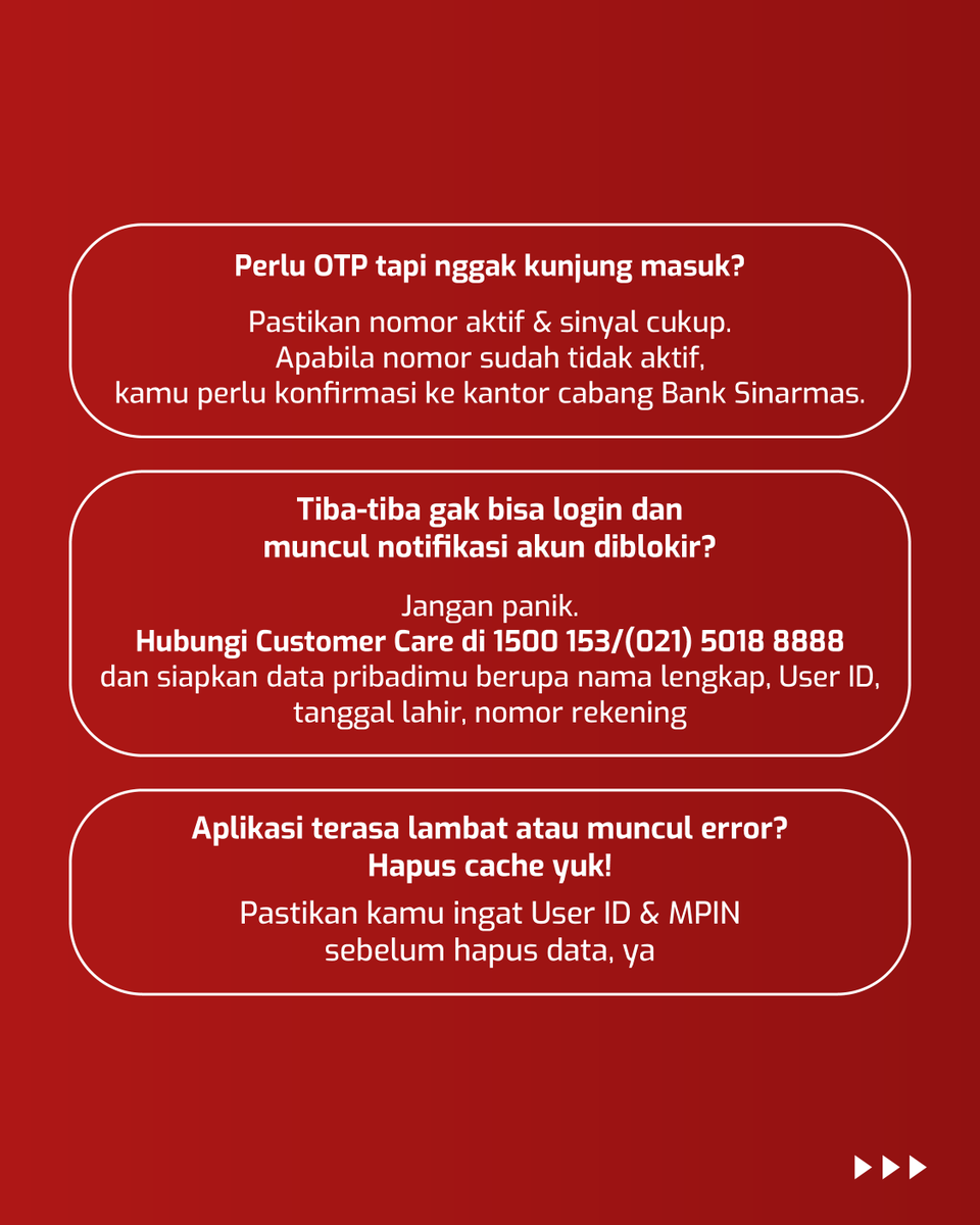 BankSinarmas's tweet photo. Kamu mungkin pernah kesulitan login akun mobile banking. Tapi tenang, penyebabnya bisa diatasi dengan langkah-langkah simpel dan #SenyamanItu.
Yuk simak selengkapnya!

#BankSinarmas #FinansialLebihBaik #SimobiPlus https://t.co/QQhAMnjNsZ