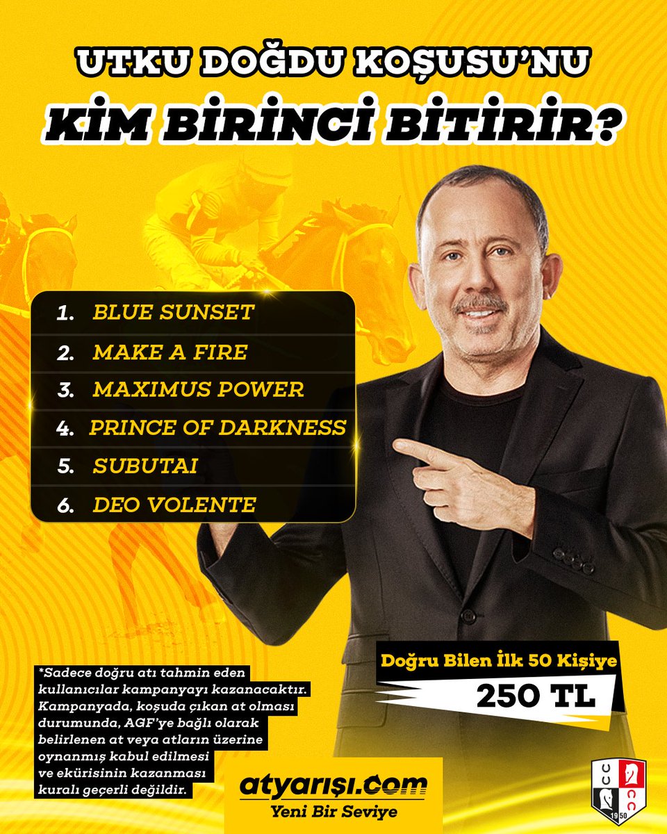 ÖDÜL ZAMANI! 🍀

Utku Doğdu Koşusu'nu birinci bitiren atı bilen ilk 50 kişiden biri ol, 250 TL değerinde atyarışı.com puanı kazan!

KATILIM ŞARTLARI 🔎
💥Bu hesabı takip etmek
💥Bu paylaşımı yeniden göndermek (Repost)
💥Tahmininizi, atyarışı.com üye