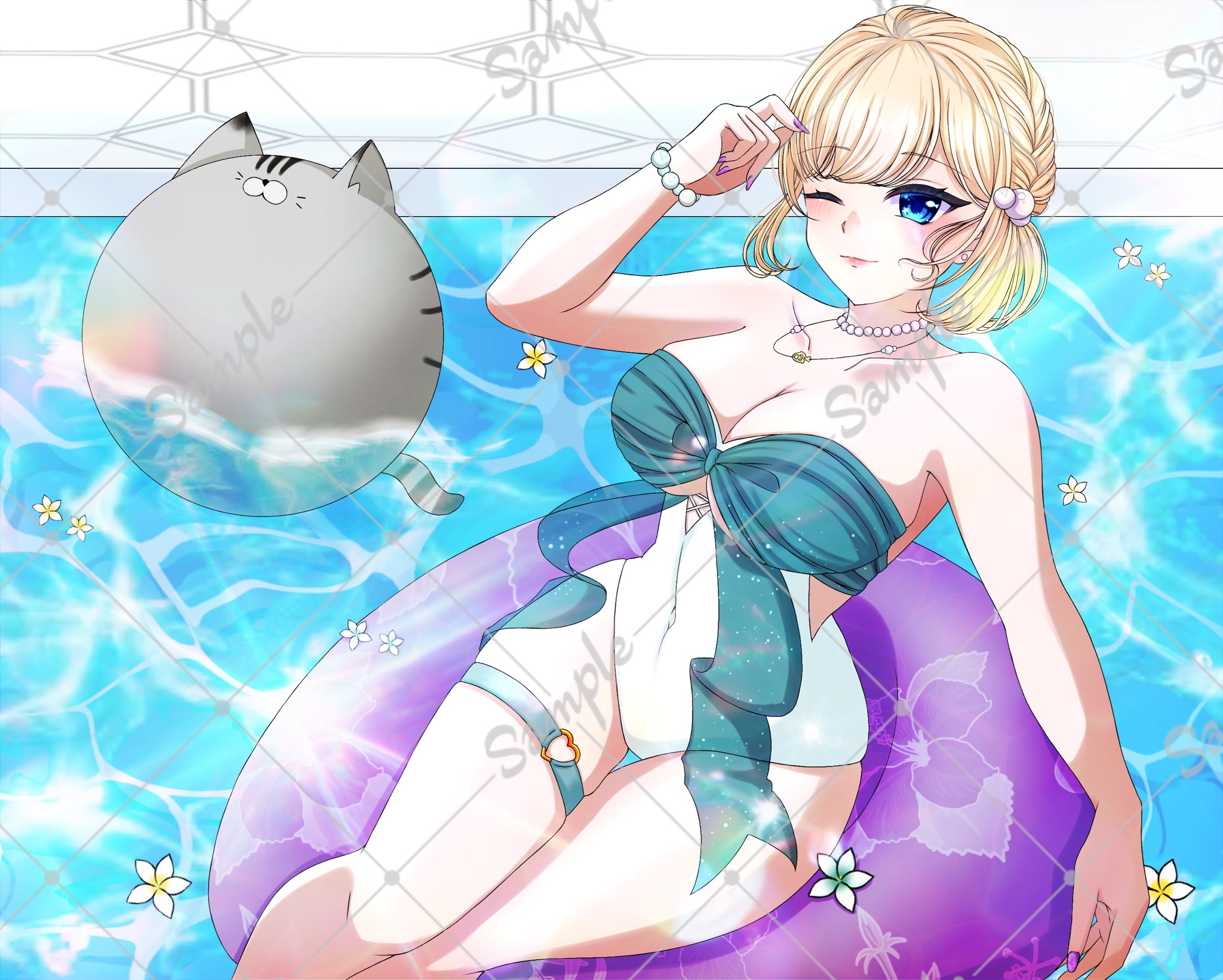 ピンク水着の美人キャラクター色鉛筆画 桜庭成叶 on X: 