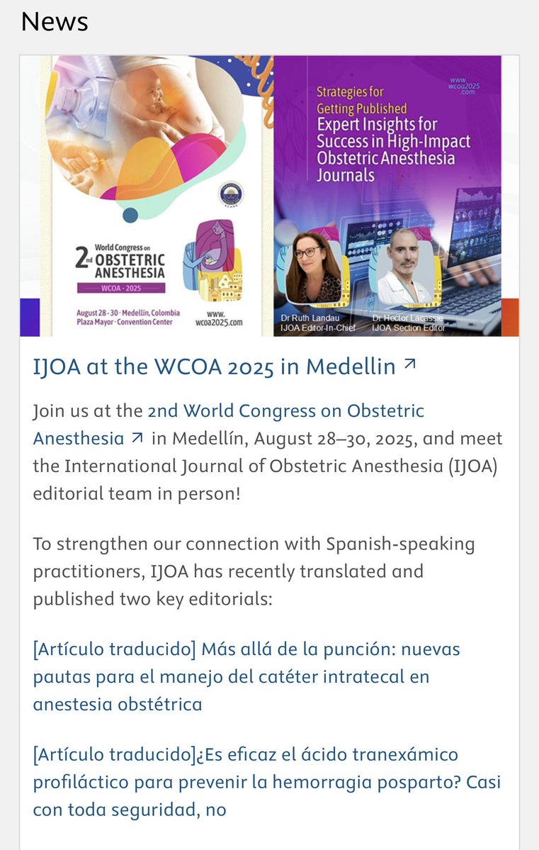 Dr. Ruthi Landau (@ruthi_landau) on Twitter photo Excited to travel to Medellin today for the World Congress of Obstetric Anesthesia #WCOA #ObAnes
obstetanesthesia.com
A gathering of the minds <a href="/SOAPHQ/">SOAP</a> <a href="/IJOA_Journal/">International Journal of Obstetric Anesthesia</a> <a href="/ESAIC_org/">ESAIC</a> <a href="/society_asa/">American Society of Anesthesiologists (ASA) PAC</a>
<a href="/wfsaorg/">WFSA</a> <a href="/Ron_George/">Dr. Ron George 🇨🇦 #Anesthesiologist</a> <a href="/noolslucas/">Nuala Lucas</a> <a href="/cmdelgadou/">Carlos Delgado</a> <a href="/PervezSultanMD/">Pervez Sultan</a> <a href="/CarvalB/">Brendan Carvalho, MD, FRCA 🇺🇸🇿🇦🇵🇹</a> <a href="/FeycePeralta/">Feyce M. Peralta, MD, MS, FASA (she/her)</a> Excited to travel to Medellin today for the World Congress of Obstetric Anesthesia #WCOA #ObAnes
obstetanesthesia.com
A gathering of the minds <a href="/SOAPHQ/">SOAP</a> <a href="/IJOA_Journal/">International Journal of Obstetric Anesthesia</a> <a href="/ESAIC_org/">ESAIC</a> <a href="/society_asa/">American Society of Anesthesiologists (ASA) PAC</a>
<a href="/wfsaorg/">WFSA</a> <a href="/Ron_George/">Dr. Ron George 🇨🇦 #Anesthesiologist</a> <a href="/noolslucas/">Nuala Lucas</a> <a href="/cmdelgadou/">Carlos Delgado</a> <a href="/PervezSultanMD/">Pervez Sultan</a> <a href="/CarvalB/">Brendan Carvalho, MD, FRCA 🇺🇸🇿🇦🇵🇹</a> <a href="/FeycePeralta/">Feyce M. Peralta, MD, MS, FASA (she/her)</a>