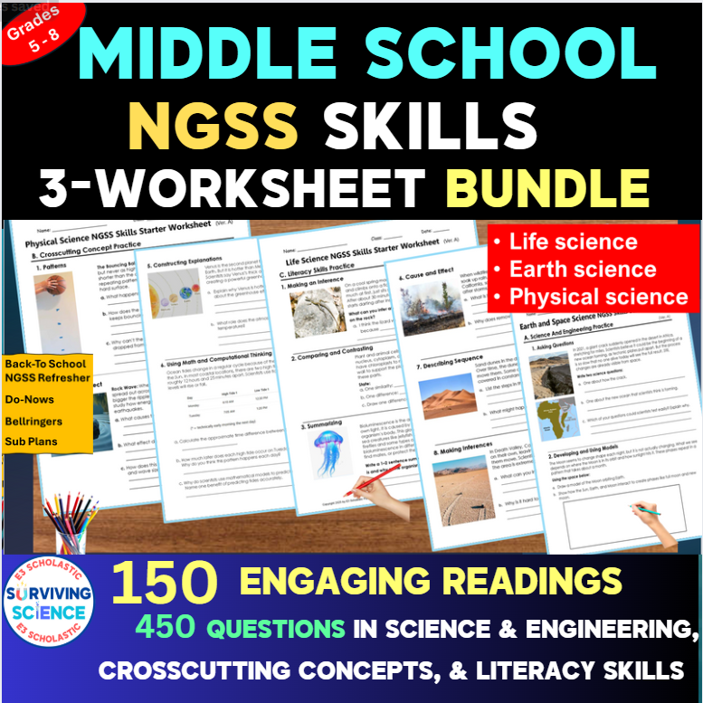 🔭Grab the MS #Science #NGSS Skills Starter Bundle → 150 engaging readings + 450 questions!
Perfect for #bellringers, sub plans, &amp; daily practice ⚡teacherspayteachers.com/Product/MS-Sci… #STEM  #BackToSchool #ScienceTeachers #EdTech #TeacherLife #MiddleSchoolScience  #TeachingIdeas