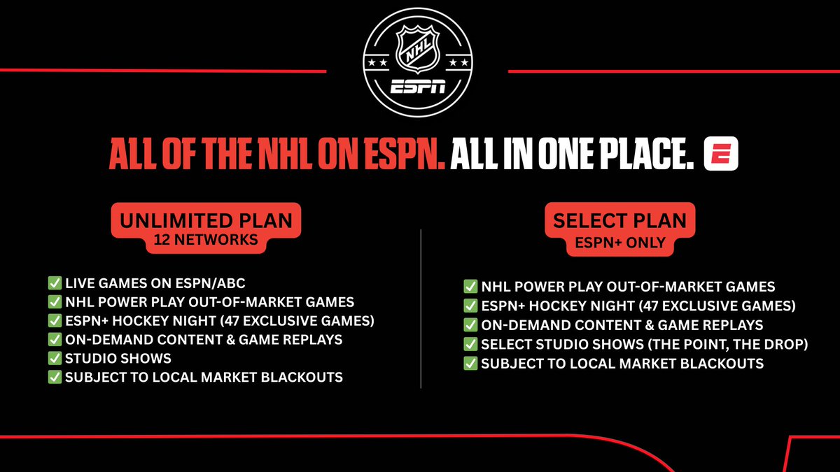 ESPN PR (@espnpr) on Twitter photo The <a href="/WaltDisneyCo/">The Walt Disney Company</a> & ESPN announce the '25-'26 #NHL schedule
🏒 Oct. 7 | Opening Night tripleheader | ESPN
🏒 Oct. 28 | NHL Frozen Frenzy | ESPN, ESPN2, ESPN+
🏒 Feb. 1 | NHL Stadium Series | ESPN
🏒 June 2026 | #StanleyCup Final | ABC, ESPN App
More: bit.ly/41nj1lI The <a href="/WaltDisneyCo/">The Walt Disney Company</a> & ESPN announce the '25-'26 #NHL schedule
🏒 Oct. 7 | Opening Night tripleheader | ESPN
🏒 Oct. 28 | NHL Frozen Frenzy | ESPN, ESPN2, ESPN+
🏒 Feb. 1 | NHL Stadium Series | ESPN
🏒 June 2026 | #StanleyCup Final | ABC, ESPN App
More: bit.ly/41nj1lI