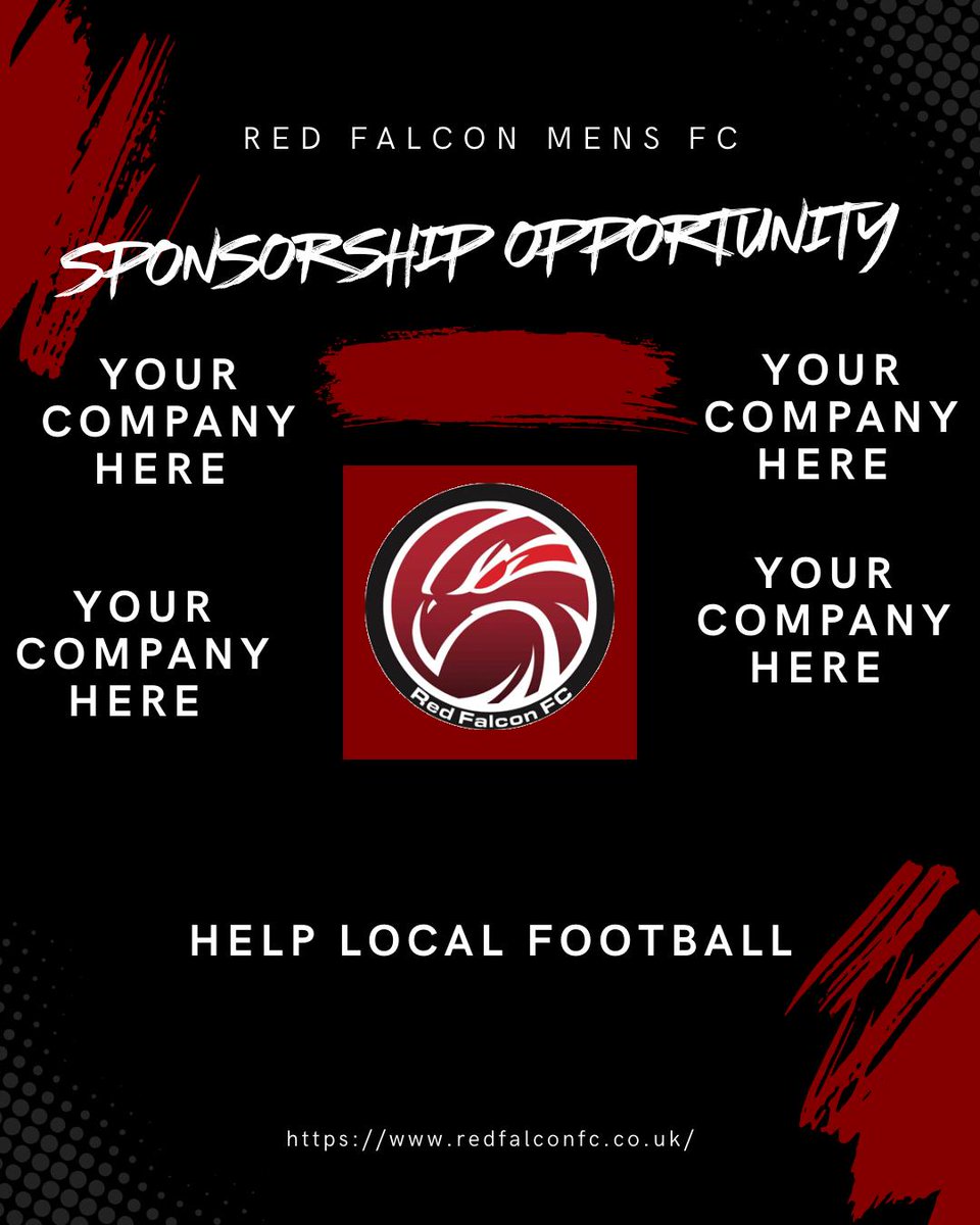 ⚽SPONSOR US⚽
We’re looking for local businesses to support Red Falcons FC this season!

✅ Brand featured on all matchday tweets
✅ Great local exposure &amp; community reach
✅ Only £50

Back your local team &amp; help grassroots football thrive!📩 Message us to get involved #UTF