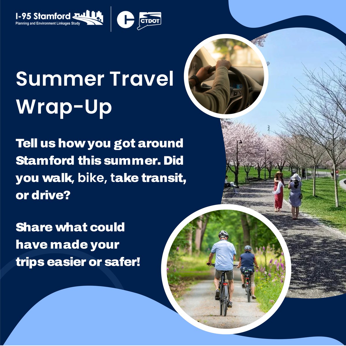 How did you get around Stamford this summer? The I-95 Stamford PEL Study is looking at ways to make travel easier, safer, and more connected for everyone. Your feedback helps shape better solutions. Let us know your thoughts at bit.ly/4mAkQUJ

¿Cómo te moviste por