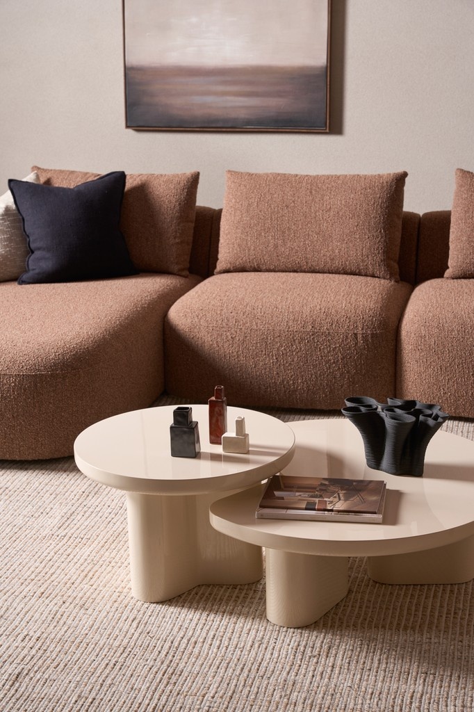 trithouse's tweet image. Blending beauty with ease, the Cora Side Table and Cleo Coffee Table offer both style and function, while the Jam L Shape Sofa invites you to unwind in total comfort.