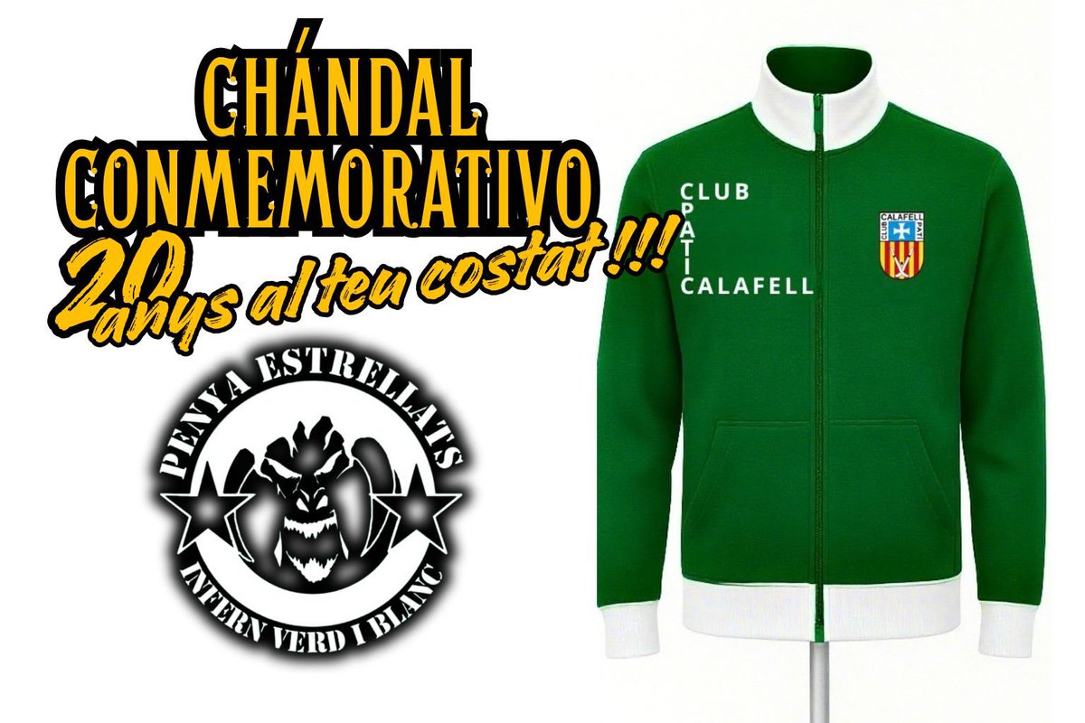 ElsEstrellats's tweet image. 𝐂𝐇𝐀𝐍𝐃𝐀𝐋𝐒 𝟐𝟎 𝐀Ñ𝐎𝐒

Estamos preparando una edición limitada de chándales conmemorativos con el escudo de la penya y varios detalles más, exclusivos de los 20 años. Solo se harán en 2026 y nunca más !!!