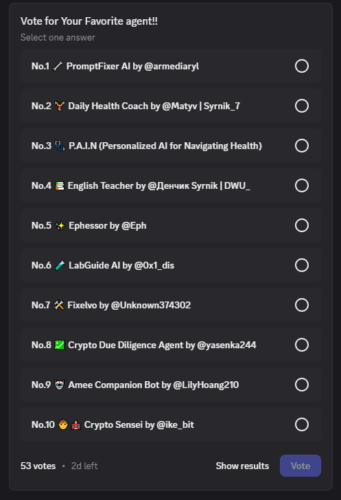 Time to Vote: My First Agent Challenge
Hey fam, The “My First Agent” Challenge is officially closed 
📷  We’ve seen so many creative and high-quality agents! Thank you to all participants! After careful review, our team has selected 10 standout agents and now it’s time for the