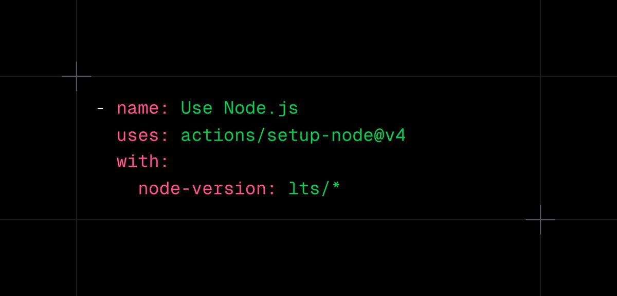 JD Solanki ― WrapWithAI ✨ (@me_jd_solanki) on Twitter photo 🚀 GitHub Actions Tip
You can use `node-version: lts/*` to always use the LTS version instead of a specific version to avoid updating all GH actions when a new LTS version arrives
cc: <a href="/CodingGarden/">CJ (Coding Garden)</a> 🚀 GitHub Actions Tip
You can use `node-version: lts/*` to always use the LTS version instead of a specific version to avoid updating all GH actions when a new LTS version arrives
cc: <a href="/CodingGarden/">CJ (Coding Garden)</a>