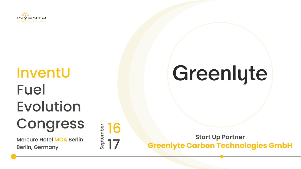 We'd like to welcome Greenlyte Carbon Technologies GmbH as a startup partner at the InventU Fuel Evolution Congress, taking place 16–17 September in Berlin.Learn more about Greenlyte: greenlyte.tech Reister:  n9.cl/f8hbj