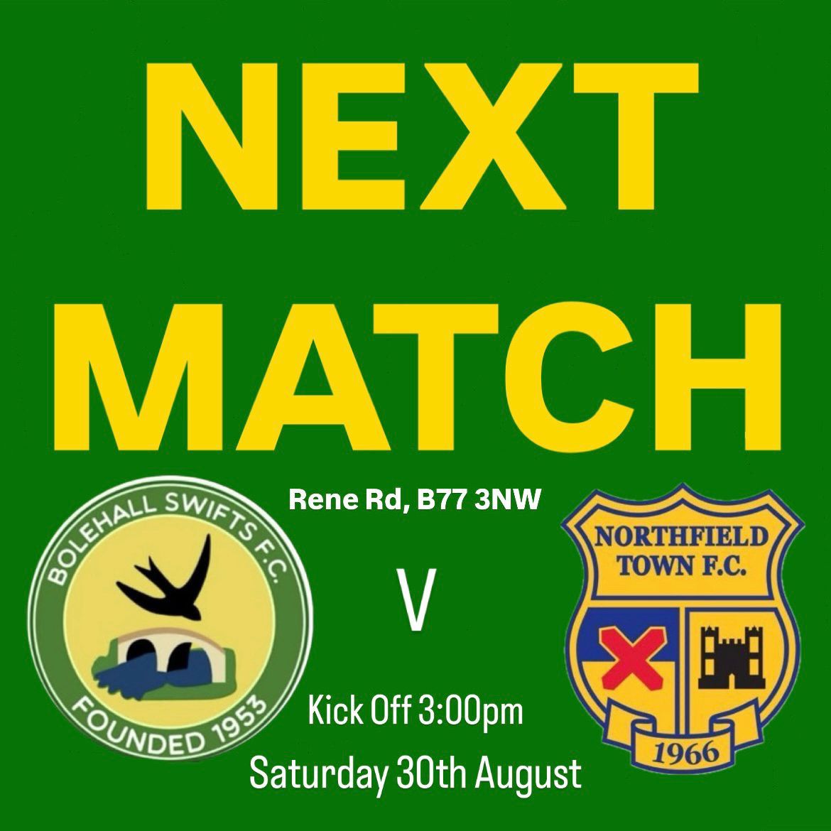 SwiftsBolehall's tweet photo. Saturdays game details below - Reduced admission...! https://t.co/k1PIH4UFSS