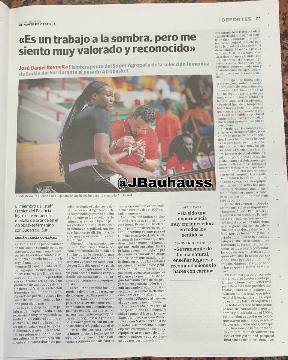 Bauhauss (@jbauhauss) on Twitter photo #PrimeraFEB | ENTREVISTA
Esta semana <a href="/adrigarciagon9/">Adrián García</a> en Norte de Castilla nos ofrece una interesante entrevista con <a href="/fisiojoseda/">joseda</a> , fisio de <a href="/Palencia_Basket/">Súper Agropal Palencia</a> y de Sudán Del Sur (F) con quien logró el bronce del Afrobasket.
¡Excelente trabajo de Joseda!
📷 Norte de Castilla #PrimeraFEB | ENTREVISTA
Esta semana <a href="/adrigarciagon9/">Adrián García</a> en Norte de Castilla nos ofrece una interesante entrevista con <a href="/fisiojoseda/">joseda</a> , fisio de <a href="/Palencia_Basket/">Súper Agropal Palencia</a> y de Sudán Del Sur (F) con quien logró el bronce del Afrobasket.
¡Excelente trabajo de Joseda!
📷 Norte de Castilla