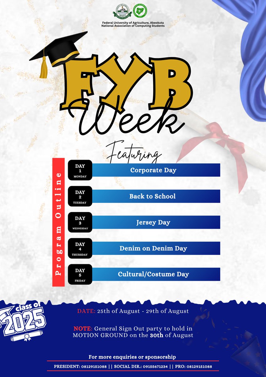 Last Days in Uni! FYB Week is here, and we're going out with a bang! Join us for a week of fun, friends, and unforgettable memories. Let's make the most of our time together! #FYBWeek #UniversityLife #FlyerChallenge #30DayFlyerChallenge #GraphicsDesign #Nexoradigitalcreations