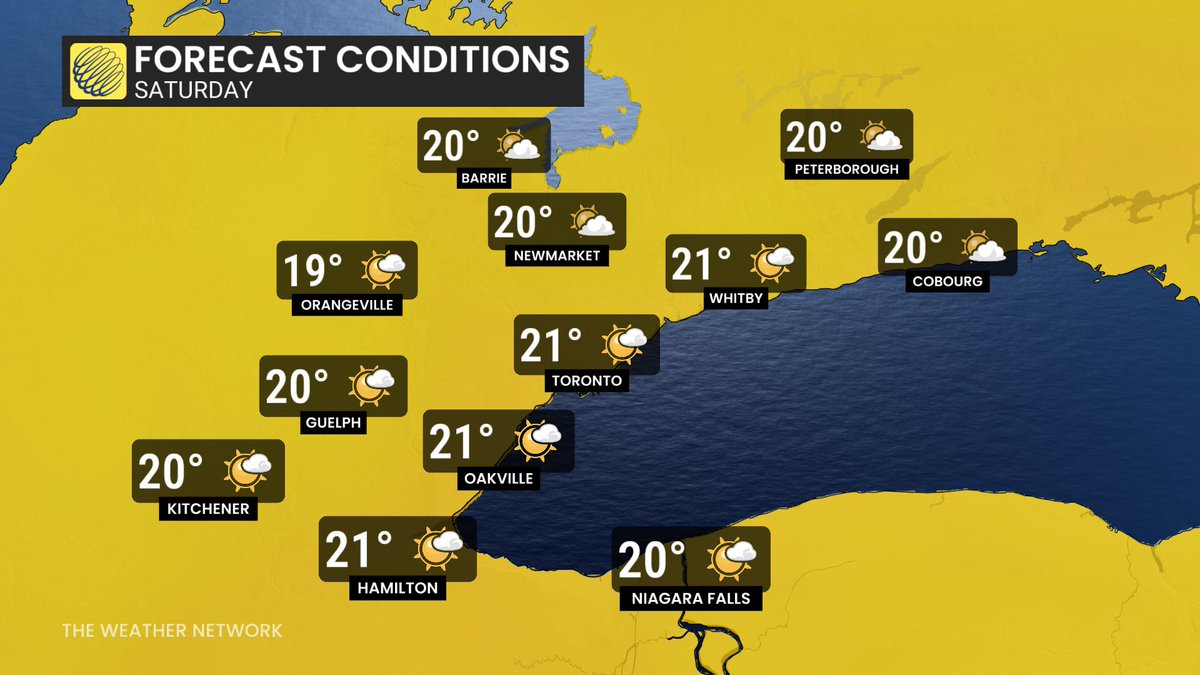 Best weather of the week today - mostly sunny &amp; a few degrees warmer than past 2 days; Limited sun early Thursday, then cloudy w/ rain developing PM; Autumnal Friday - mix sun/clouds, brief shower possible &amp; chilly; Mix sun/clouds (shower possible) &amp; trending warmer weekend #onwx