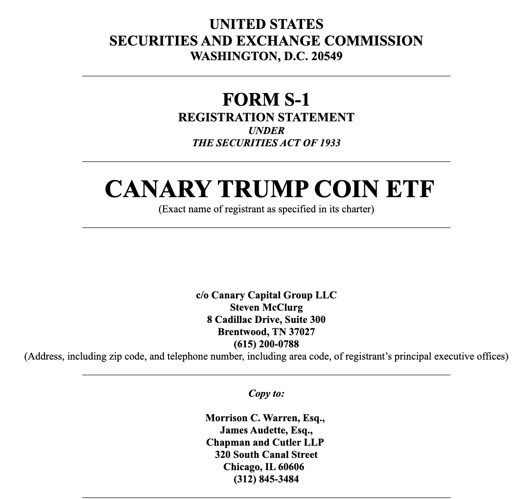 📌 شرکت Canary فرم S-1 رو به #SEC ارائه داد برای راه‌اندازی اولین سETF اسپات میم‌کوین #ترامپ $TRUMP

#ارزدیجیتال #کریپتو #میمکوین #اخبار
#TRUMP #Crypto #Memecoin #Cryptocurrency