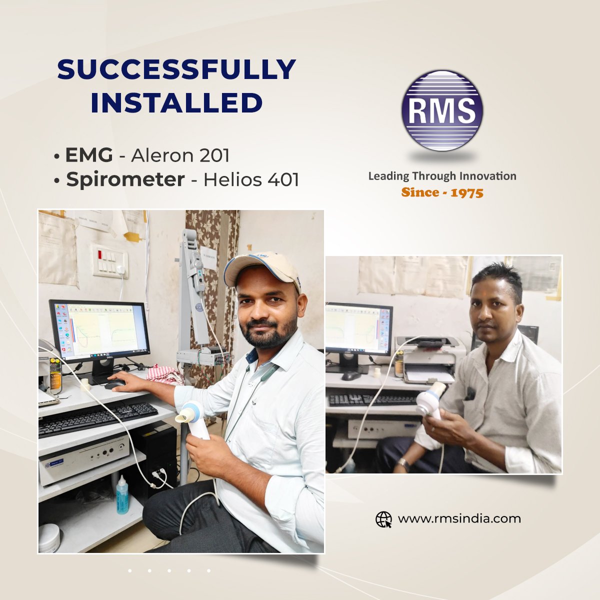 INDIA_RMS's tweet photo. We has successfully #installed EMG - Aleron 201 & #Spirometer - Helios 401 in a single #diagnostic unit!
#Installation #EMG #NCV #NerveTesting #nerves #neurology #electromyograph #neurology #health #diagnosis #asthma #COPD #breathing #lungs #lungscapacity #LungHealth #Spirometry https://t.co/n5KYhWQIbz