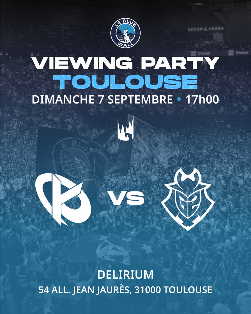 Hello les Toulousains ! 💙

Nous avons réservé la salle à l’étage du Délirium afin de disposer de beaucoup plus d’espace pour tout le monde, ainsi que de plusieurs écrans qui diffuseront le match !  

Enjeux : Qualification aux Worlds + demi finale du split  Je compte sur vous 💙