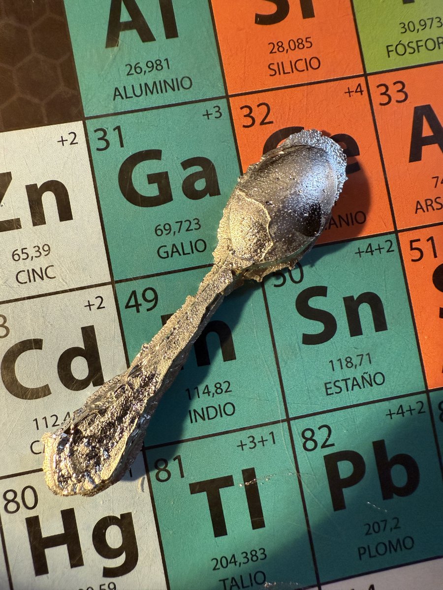 luismormz's tweet image. Hace 150 años Lecoq de Boisbaudran descubrió el galio, elemento que correspondía al eka-aluminio predicho por Mendeléiev y que da título a la obra de divulgación científica «La cuchara menguante».
Experiencia didáctica: educa2.madrid.org/web/luis.moren…
Vídeo breve: instagram.com/reel/DKu8ql8IW…