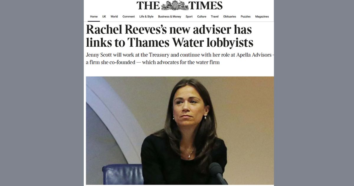 😒That's not a good look. Worse, it's a conflict of interest.

Thames Water is in crisis. Why would the Chancellor of the Exchequer appoint someone from a firm who lobbies on their behalf?

Private firms should be nowhere near Thames Water.

If you agree sign our petition:✍️