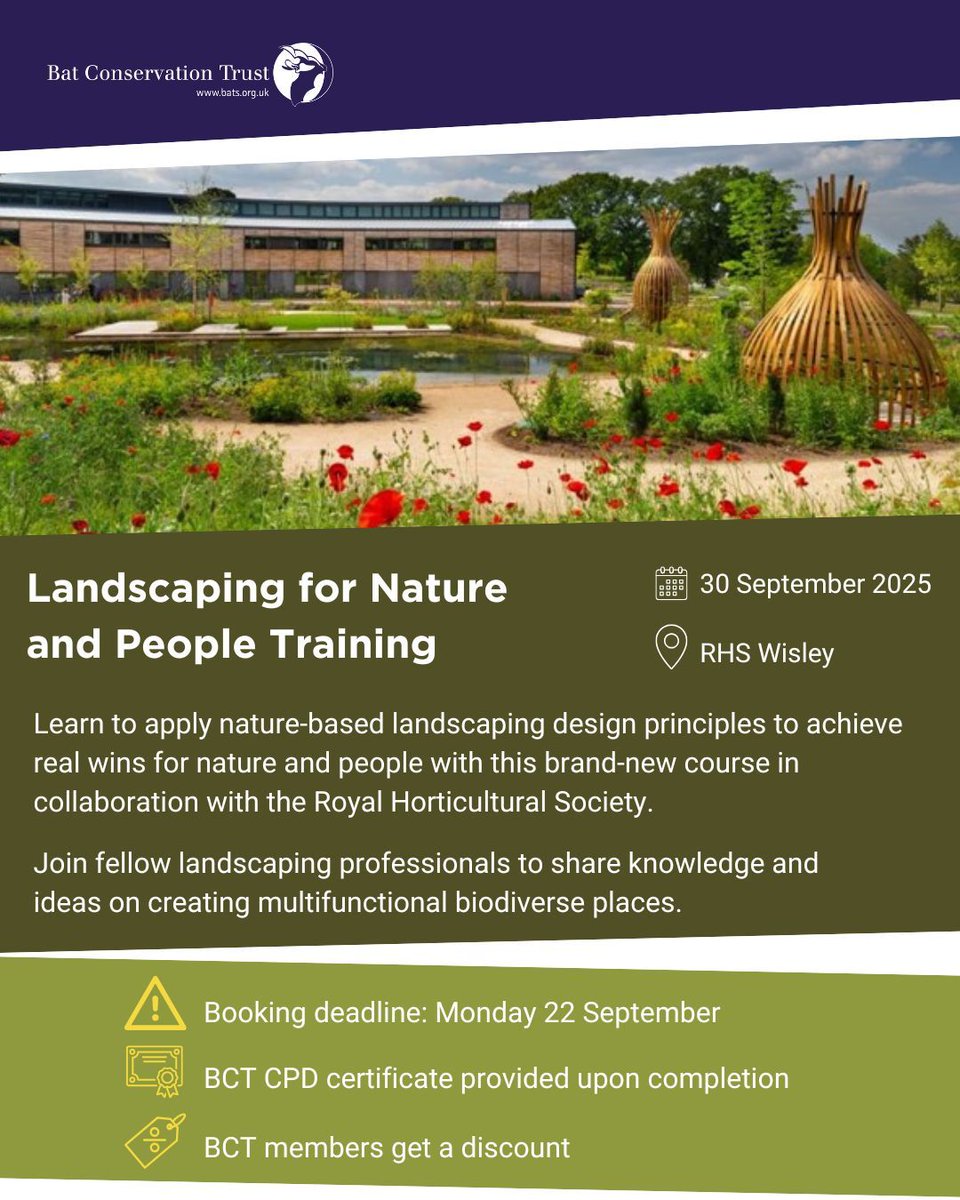 Join tutors from the RHS and Bat Conservation Trust and a cross sector of industry professionals involved in the design and build of landscapes in the fantastic setting of RHS Garden Wisley in Surrey.

Find out more: shorturl.at/Yk75t