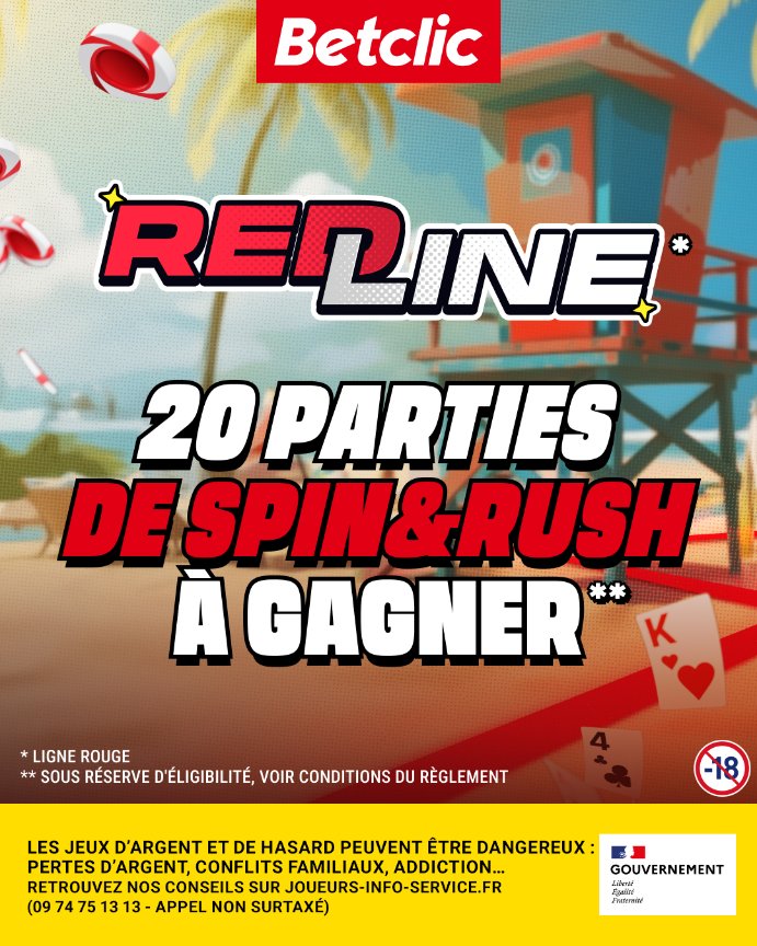 Betclic's tweet image. 20 parties de Spin &amp;amp; Rush à gagner pour lancer ta nouvelle aventure Poker ! 🎁

♠️ RT + Ton pseudo et #BetclicRedLine pour participer