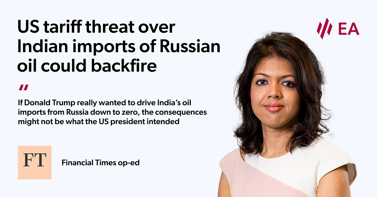 Energy Aspects (@energyaspects) on Twitter photo Founder and Director of Market Intelligence, <a href="/ea_amrita/">Amrita Sen</a>, has a new article published on the <a href="/FT/">Financial Times</a> titled ‘US tariff threat over Indian imports of Russian oil could backfire’.
In this article, Amrita discusses:
- How Trump has threatened to impose an additional 25 per cent tariff Founder and Director of Market Intelligence, <a href="/ea_amrita/">Amrita Sen</a>, has a new article published on the <a href="/FT/">Financial Times</a> titled ‘US tariff threat over Indian imports of Russian oil could backfire’.
In this article, Amrita discusses:
- How Trump has threatened to impose an additional 25 per cent tariff
