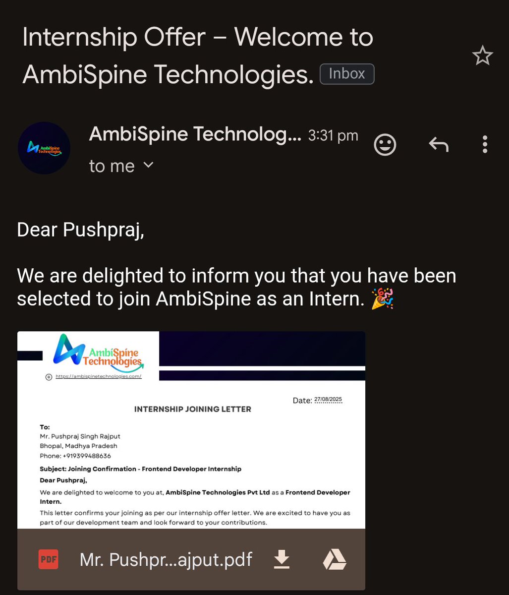 ✨ On this auspicious day of Ganesh Chaturthi, I am blessed to start a new journey!

Excited to join AmbiSpine Technologies as a Frontend Developer Intern 

Truly feels like Lord Ganesha has opened new doors of opportunities today! 🙌

#GaneshChaturthi #FrontendDeveloper