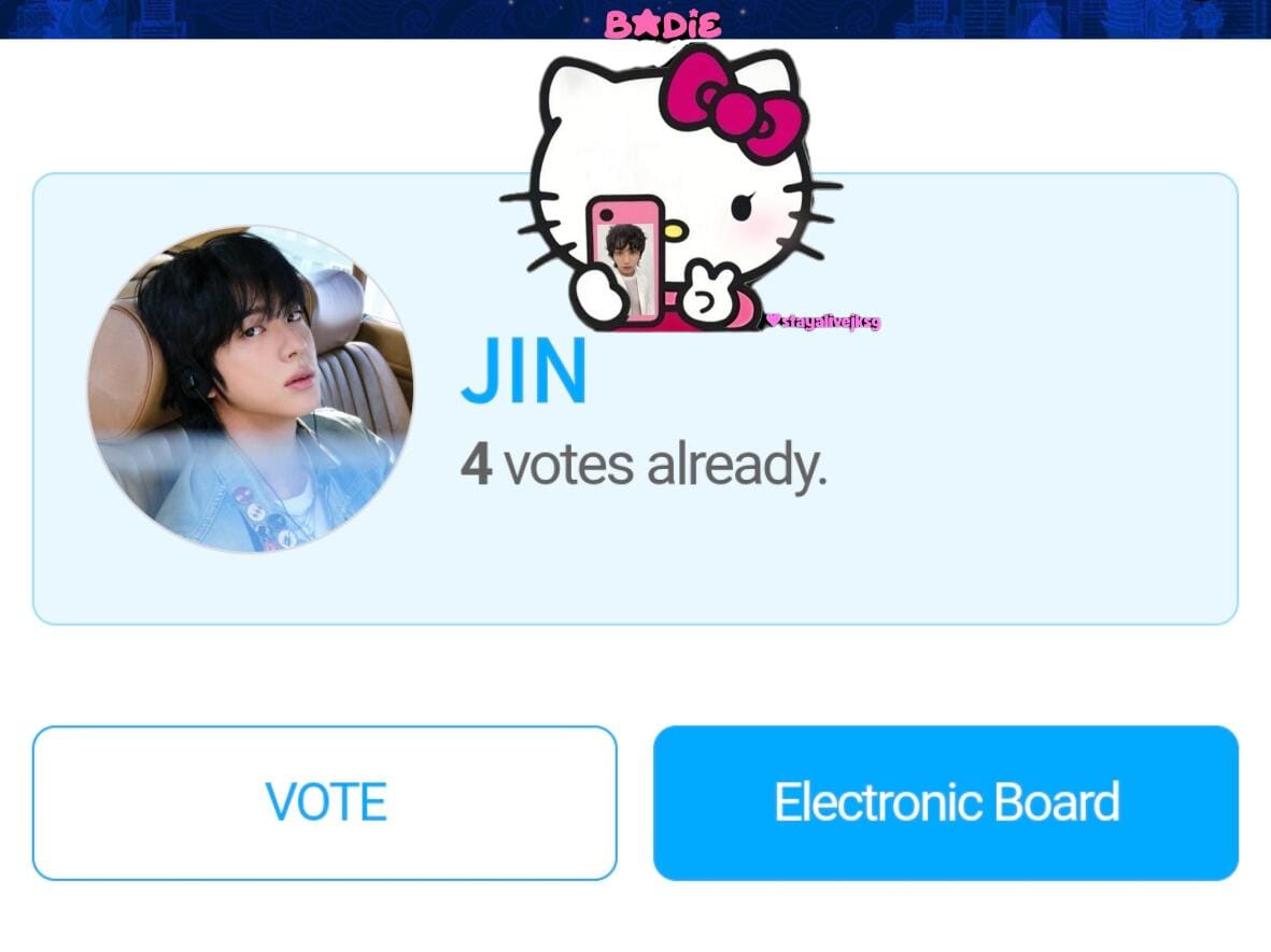 SIGAN VOTANDO POR JIN EN LOS TMA POR FAVOR 😭🙏 TENEMOS QUE ALCANZAR EL #1 Y REDUCIR EL GAP!! LA VOTACION FINALIZA EL 8 DE SEPTIEMBRE 🫵

🗳 : en.fannstar.tf.co.kr/rank/view/each

VOTE JIN ON TMA
VOTE JIN ON TMA
VOTE JIN ON TMA