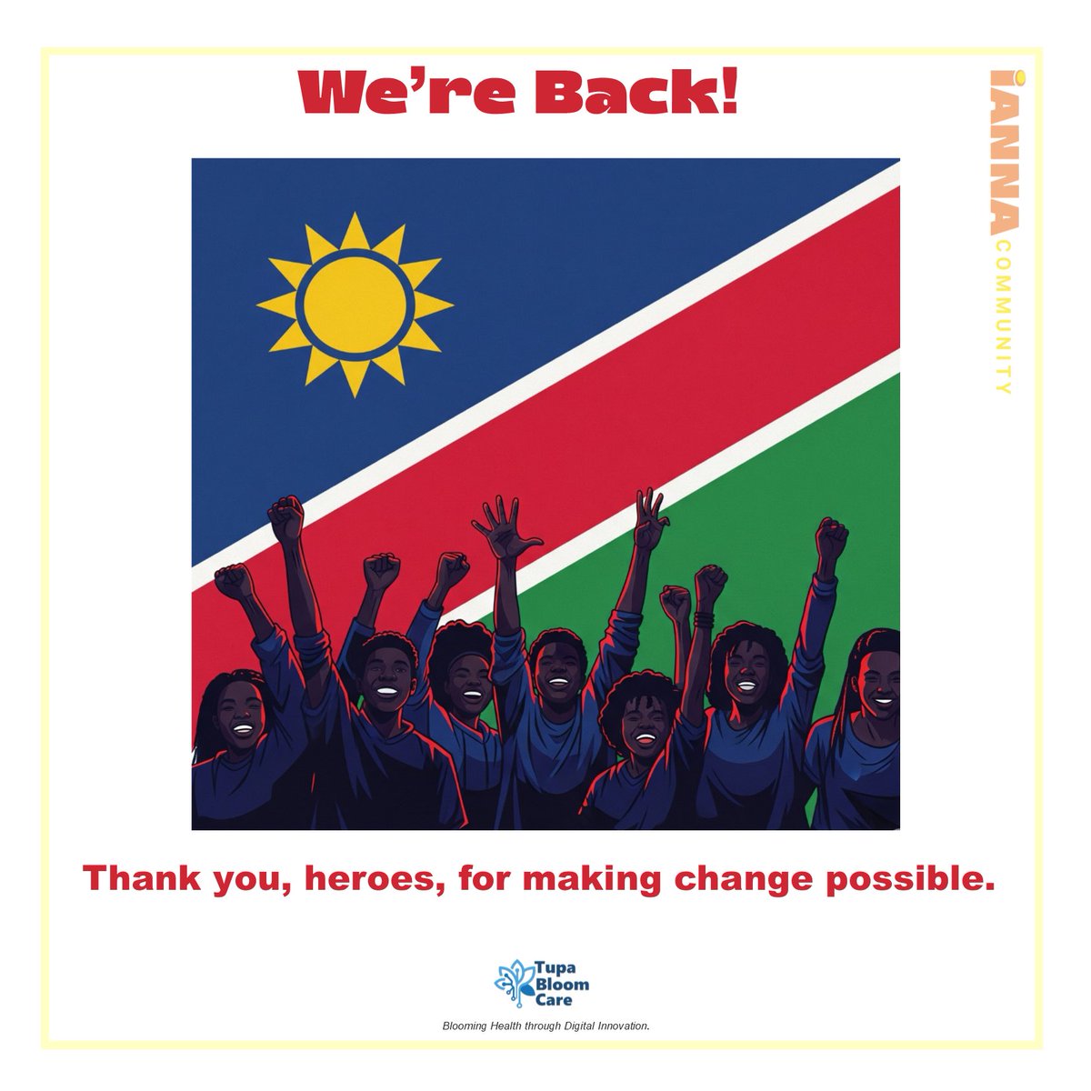 IANNACommunity's tweet photo. We’re BACK!
Yesterday, Namibia celebrated Heroes’ Day. Today we honor YOU, the heroes who signed our 2020 petition #SexOffenderRegister.
Now, we’re stepping into a new chapter:
1. We joined @TupaBloomCare
2. SRHR + Mental Health hub
3. Launching #BloomBox
Stay tuned! https://t.co/BVGwbEp27y