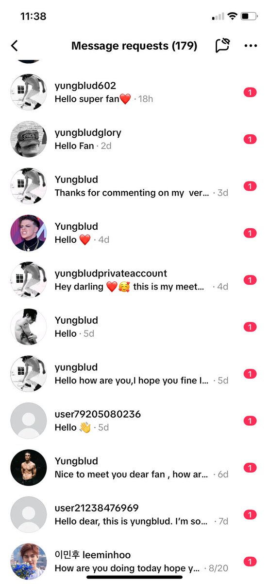 This is what happens when you like a yungblud post on tiktok .  It’s beyond silly .  All the private messages start. Do people fall for this craziness?  otherwise why would they do it?