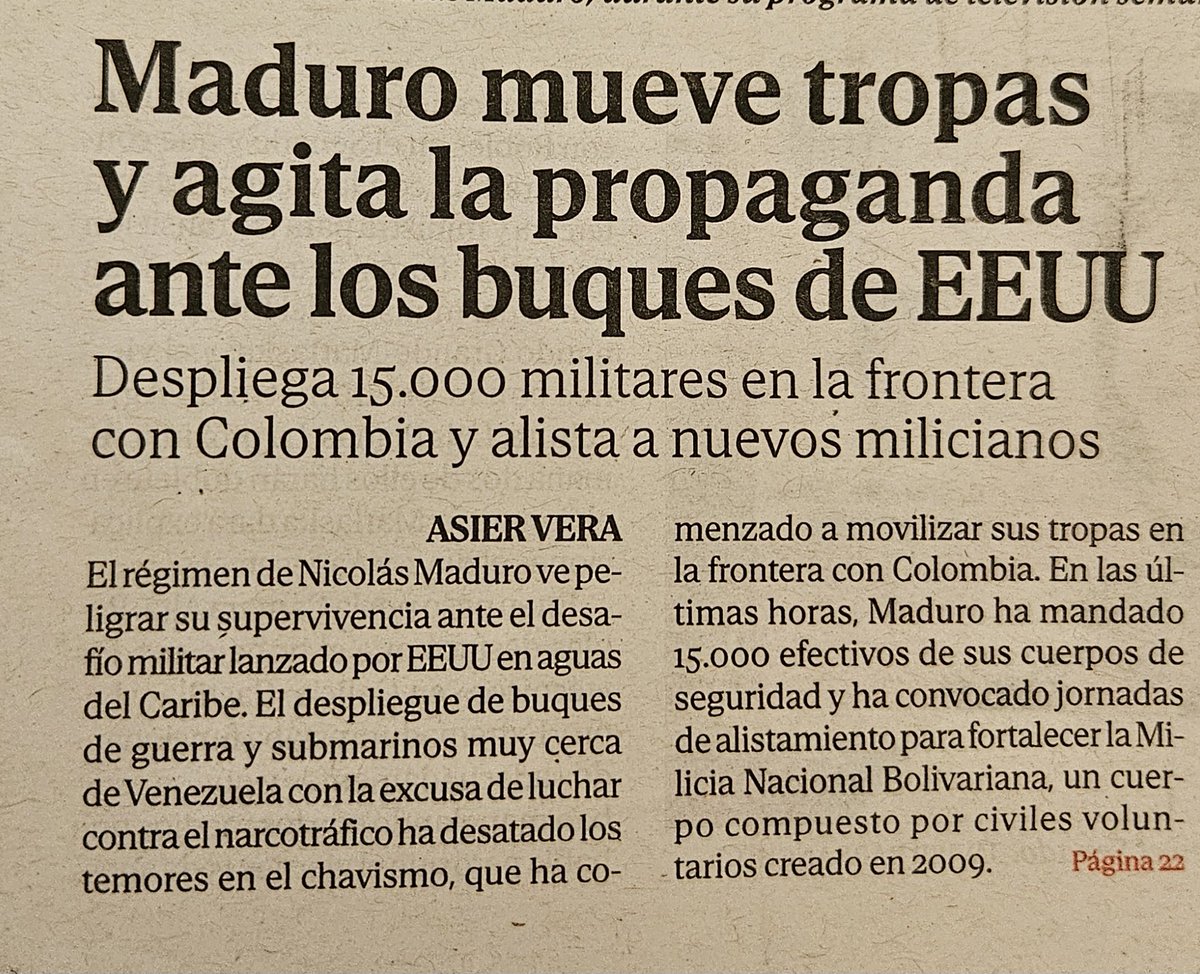 ATENCIÓN. El Plan B de Maduro ante una acción en su contra por parte de EE.UU. es atacar a Colombia. Ya moviliza 15 mil tropas para abrir un frente de guerra contra el país en la frontera, con el apoyo del ELN y el narcotráfico.
La "zona binacional" ilegal que Petro le entregó a