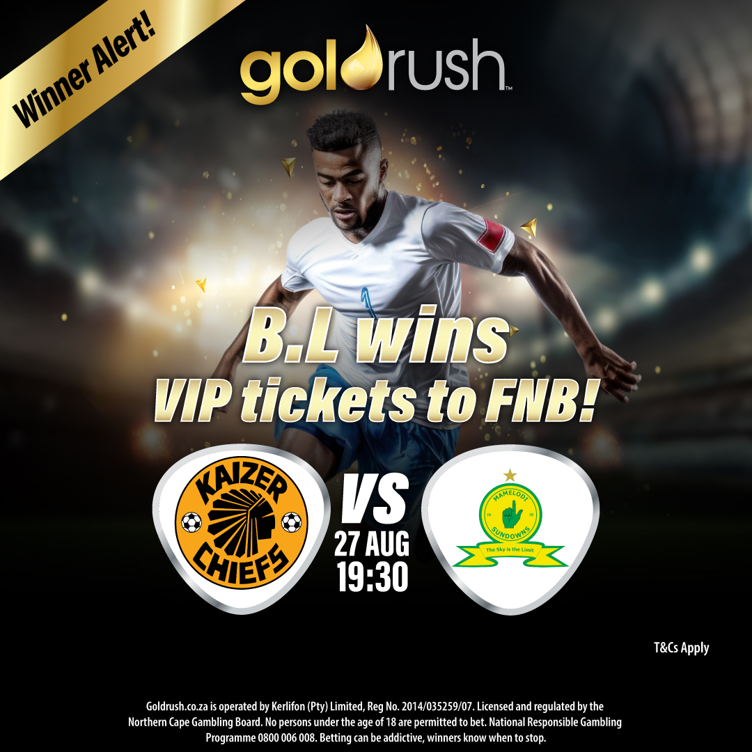 GoldrushSA's tweet image. to Ka Tumelo, who won Double VIP tickets to watch Chiefs v Sundowns at FNB Stadium tonight. 

Watch this space for our ongoing promotions and you could be the NEXT Goldrush winner!

#PSL #ChiefsSundowns #VIPTickets #Goldrush #Winner