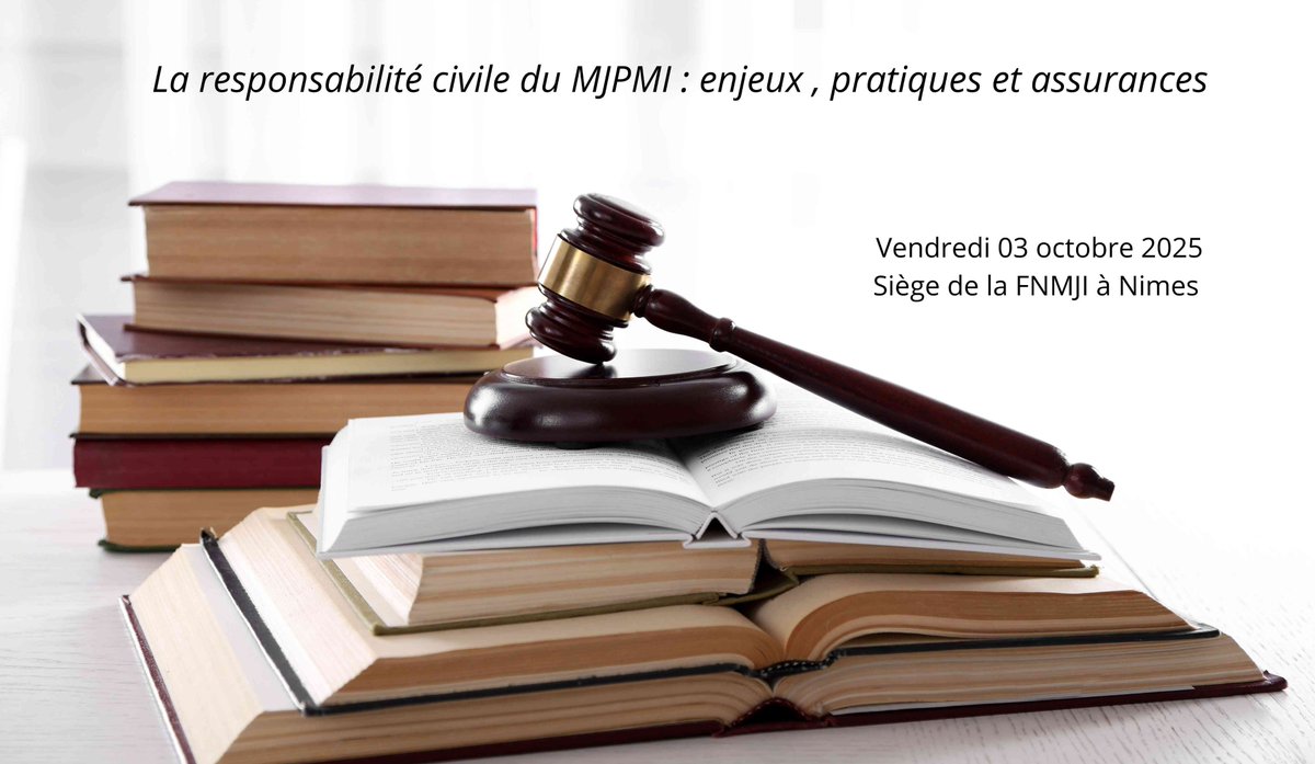 📢La FNMJI organise à une journée de formation pour :
 ⚖️ Comprendre vos risques – 🔒 Optimiser vos pratiques – 🛡️ Mieux utiliser vos assurances.
📅 Vendredi 3 octobre 2025 – Nîmes
Intervenants : avocate spécialisée, expert en assurances, MJPM formateur.
Inscrivez vous  ICI