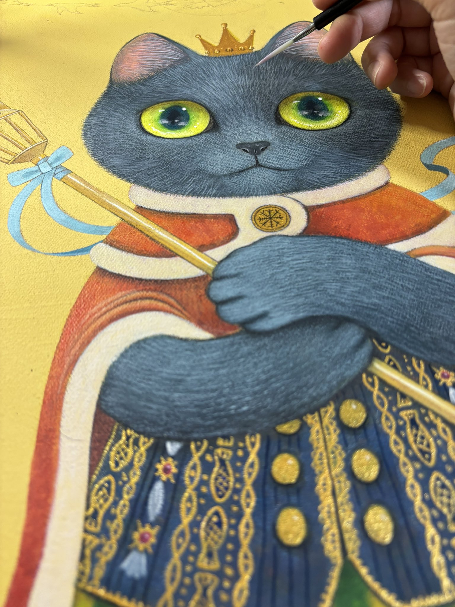 赤綿　絵画　アート　赤いマントの黒猫 赤綿 絵画 アート 赤いマントの黒猫