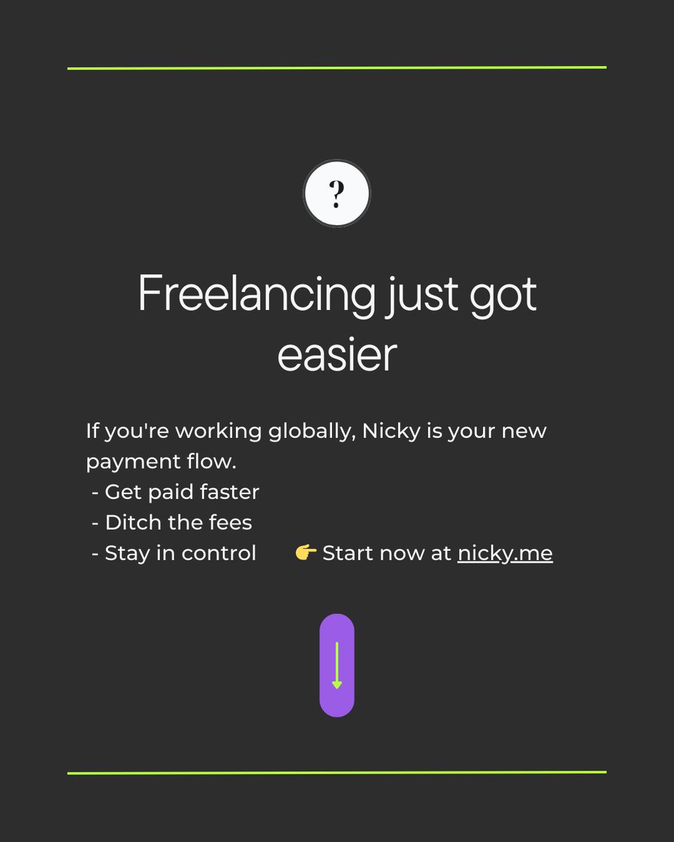 Freelancer? Tired of high fees and slow payments?

Ana switched from PayPal to Nicky - and now gets paid in crypto using just her email.

Fast. Simple. No wallet headaches.
Learn how it works → nicky.me
#freelancers #crypto #getpaid #web3
