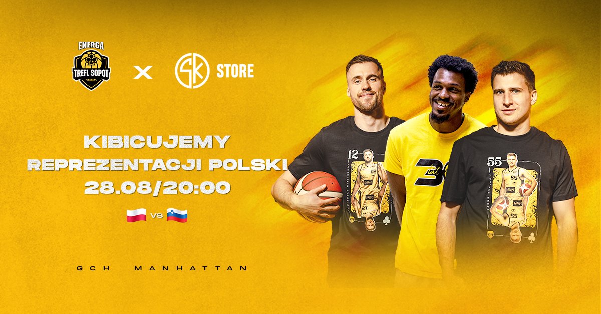 Hej koszykarskie Trójmiasto! 🏀

Już jutro <a href="/KoszKadra/">KoszKadra</a> rozpocznie grę na <a href="/EuroBasket/">FIBA EuroBasket</a>, a my przypominamy, że mecz ze Słowenią możecie zobaczyć wspólnie z <a href="/schenk_jakub/">Jakub Schenk</a>, Mikołajem Witlińskim oraz <a href="/RCIII18/">Ray Cowels III</a> 📺

Widzimy się w <a href="/skstore_pl/">skstore.pl</a> w gdańskiej Galerii Manhattan 👋

#plkpl