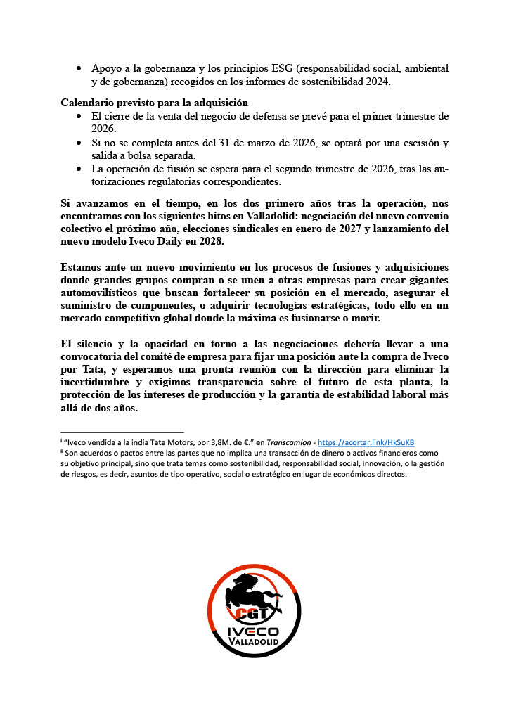 📢Nuevo #comunicado de la #SecciónSindical de
<a href="/CGT/">CGT</a>
en #Iveco #Valladolid.

"Nos acostamos italianos, nos levantamos hindúes"

#Tata #OPA