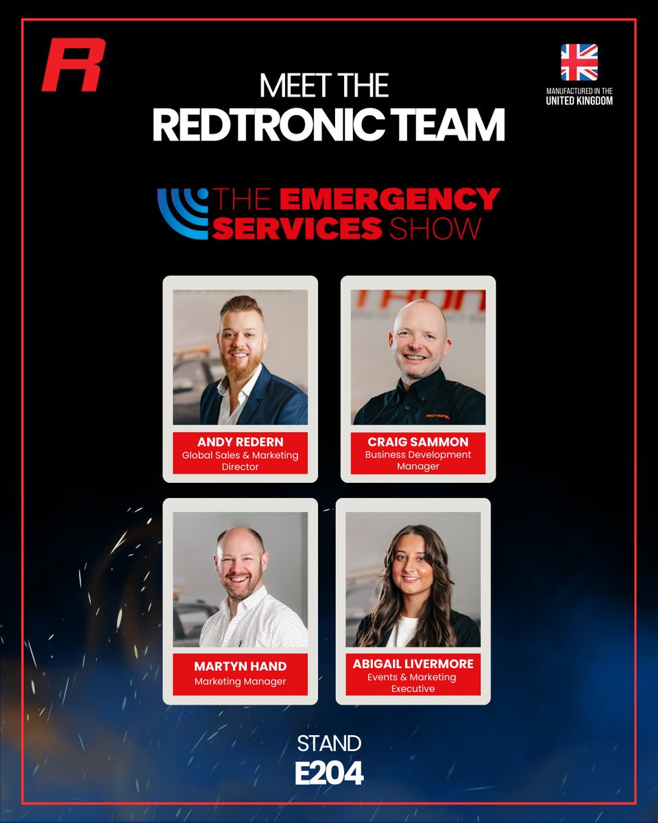 Redtronic (@redtronic) on Twitter photo ✨ Just 3 weeks to go until The Emergency Services Show 2025! ✨
We’re excited to introduce the Redtronic team who will be on hand at Stand 5/E204
<a href="/emergencyukshow/">The Emergency Services Show</a>
#Redtronic #UKManufacture #ESS2025 #EmergencyServicesShow #Safety #WarningLights #Police #Ambulance #Fire ✨ Just 3 weeks to go until The Emergency Services Show 2025! ✨
We’re excited to introduce the Redtronic team who will be on hand at Stand 5/E204
<a href="/emergencyukshow/">The Emergency Services Show</a>
#Redtronic #UKManufacture #ESS2025 #EmergencyServicesShow #Safety #WarningLights #Police #Ambulance #Fire