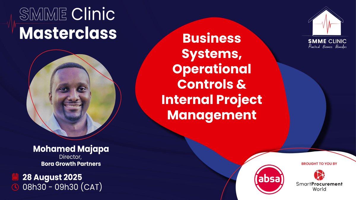 Smart Procurement World (@smartprocure) on Twitter photo Attention all SMMEs! Join tomorrow’s Absa Virtual Masterclass with Mohamed Majapa to learn how to streamline processes, boost productivity & manage projects smarter. Register at no cost tinyurl.com/5h7x2t97. #SMMEClinic #SmallBusinessOwners #SmallBusiness <a href="/AbsaSouthAfrica/">Absa South Africa</a> Attention all SMMEs! Join tomorrow’s Absa Virtual Masterclass with Mohamed Majapa to learn how to streamline processes, boost productivity & manage projects smarter. Register at no cost tinyurl.com/5h7x2t97. #SMMEClinic #SmallBusinessOwners #SmallBusiness <a href="/AbsaSouthAfrica/">Absa South Africa</a>