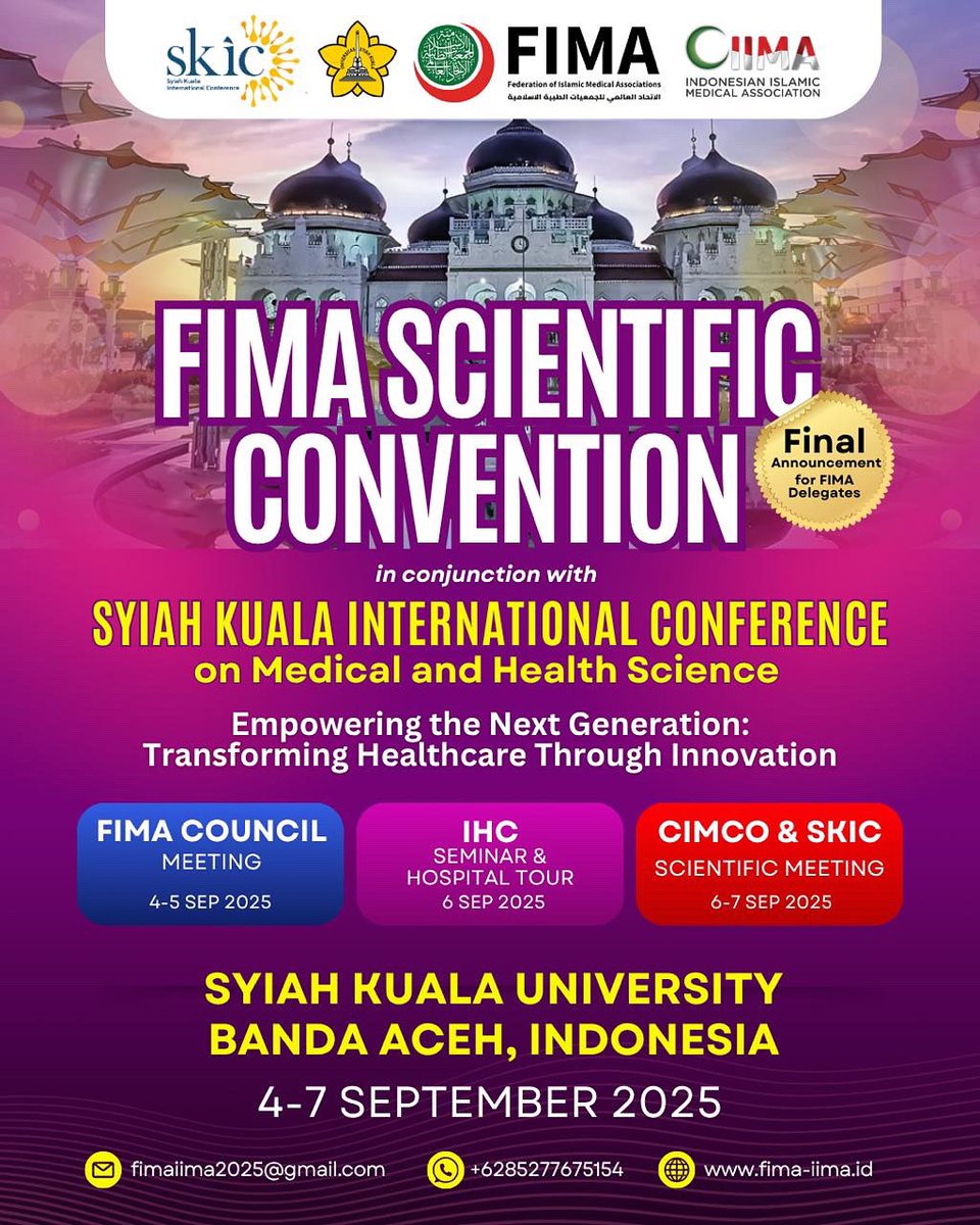 FIMAweb's tweet image. 42nd FIMA Convention 
4-7 September 2025
Banda Aceh, Indonesia

Finalizing detailed preparations to welcome all official IMA delegates.

See you soon!