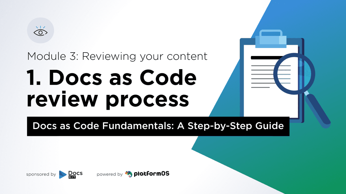 platformOS's tweet image. New lesson! Docs as Code Fundamentals course Module 3 – Lesson 1: The review process
Learn how PRs drive collaboration, what reviewers look for, and how review culture builds quality + trust.
👉 docskit.link/hwyilg
#DocsKit #platformOS #DocsAsCode #TechnicalWriting