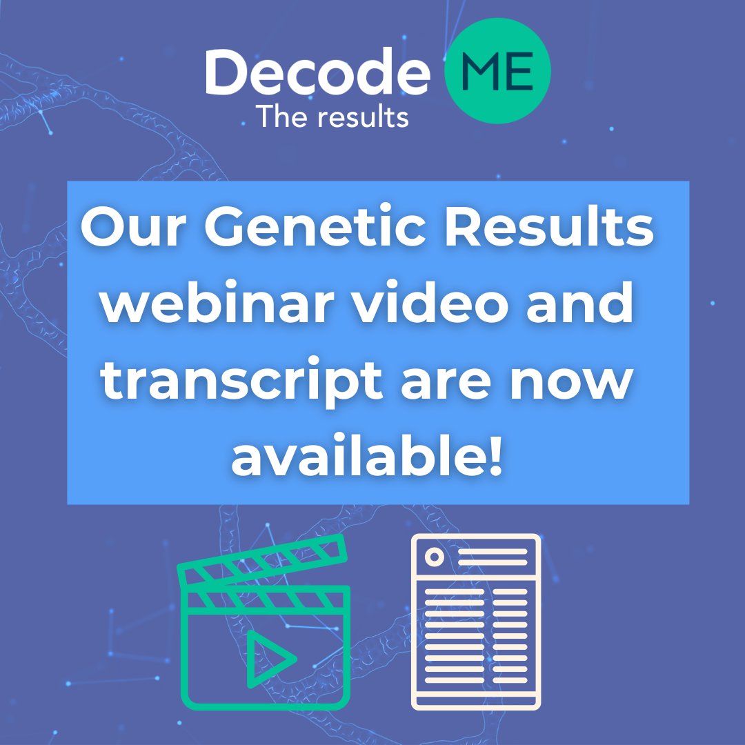DecodeMEstudy's tweet image. Our genetics results webinar recording is now available! Thank you to the 2500+ people who joined us live last week. For those who want to watch back, or who couldn’t attend you can find it on our new website, here: shorturl.at/Uh8xb