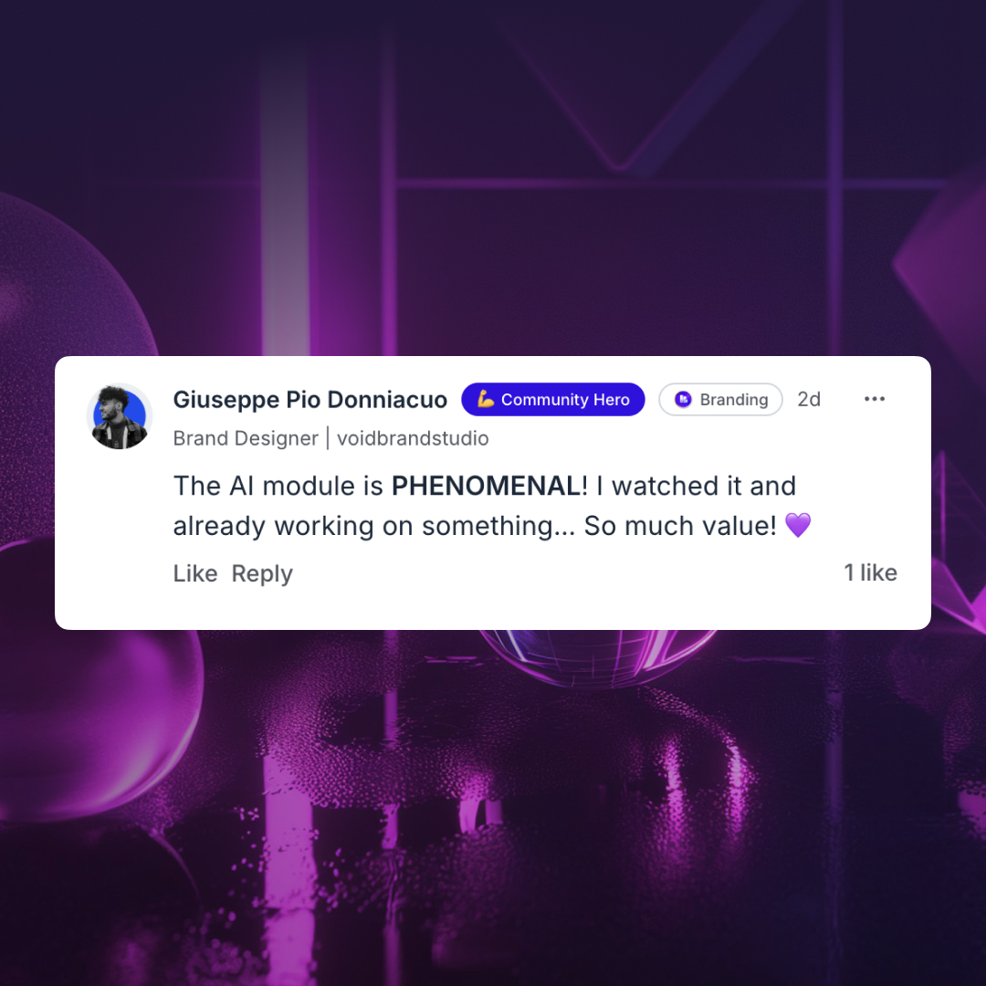 Rave reviews our already coming in for our new bonus module from existing students like Giuseppe who are enjoying their free upgrade.

You can join them today by enrolling in ‘Brand Design Mastery’ during this week’s launch for 30% off 👉 bit.ly/4mtgoXQ