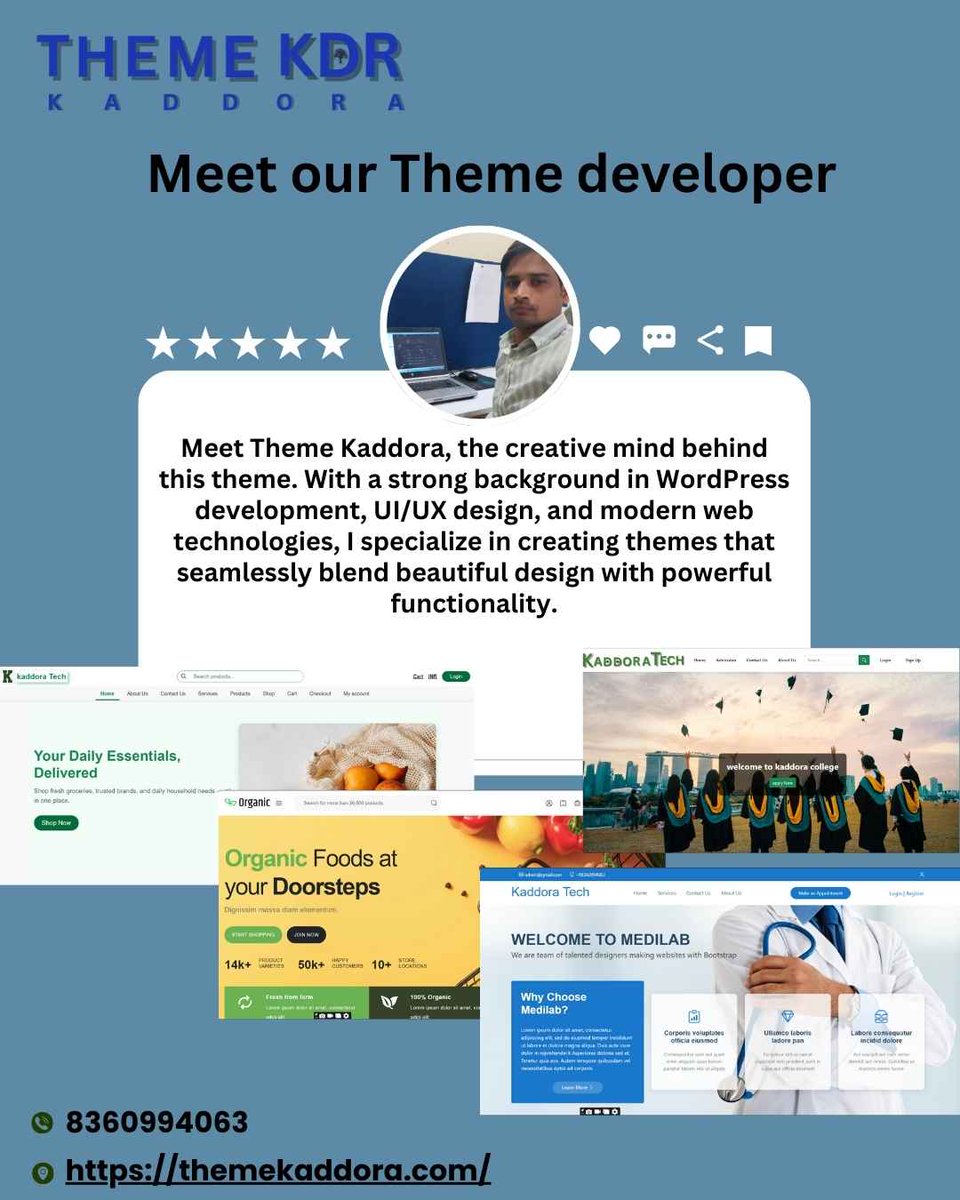 ThemeKDR's tweet image. 📢 Meet the Mind Behind the Themes!
From concept to code, our developers team craft stunning, responsive, and performance-driven themes that power your website’s success. 🚀
#ThemeDeveloper #WordPressThemes #ThemeDesign #WebDeveloperLife #WPCommunity #ThemeCustomization