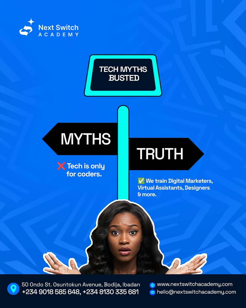 nextswitch_'s tweet image. 🚫 Myth: Tech is only for people who can code.
✅ Truth: Tech has room for marketers, designers, VAs, analysts &amp;amp; YOU!

Don’t sleep on opportunities because of lies. Wake up and switch today.

#techforeveryone #digitalskills #nextswitchacademy
Elesho Abuja to Kaduna